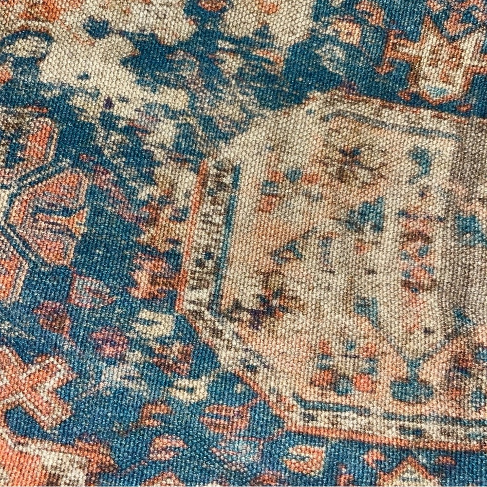Pottery Barn Blue and Rust Medallion rug print Accent 16”x26”  pillow Cover - Picture 3 of 5